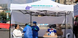 A Covid-19 testing kiosk in Mexico City.