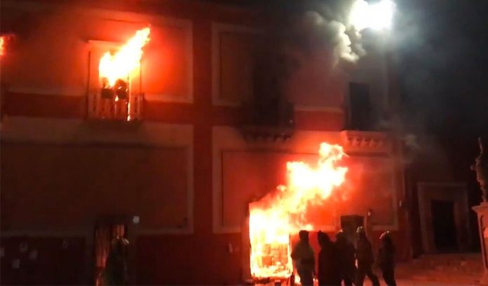 Fires burn at municipal headquarters in Fresnillo.