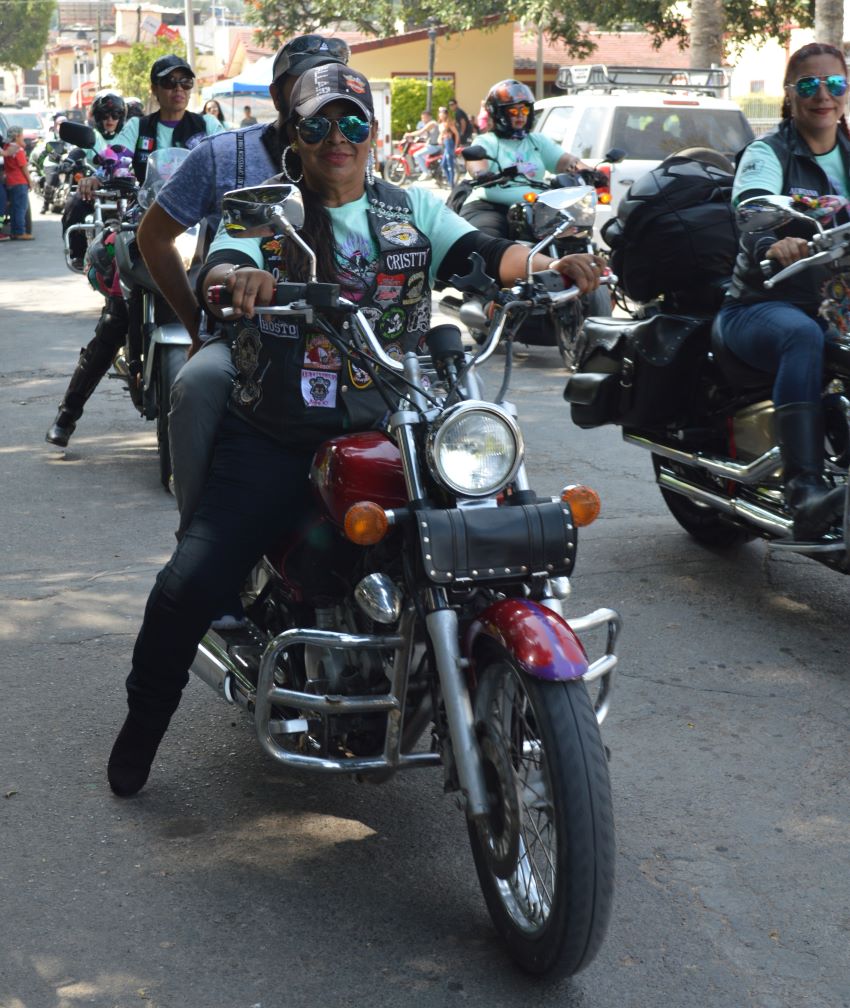 A Chicas Biker participant arrives in Atequiza, Jalisco.