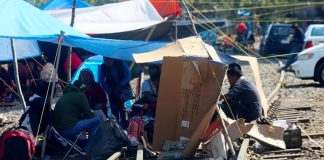 Teachers' protest camp on a Michoacán rail line.