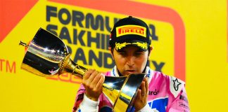 Pérez on the podium Sunday after his big win.