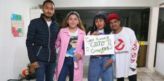 Castillo, second from right, and her associates at Human Warmth.