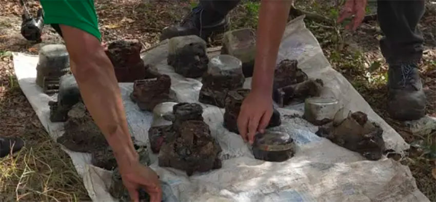 Some of the meters that were buried in sediment in a cenote.