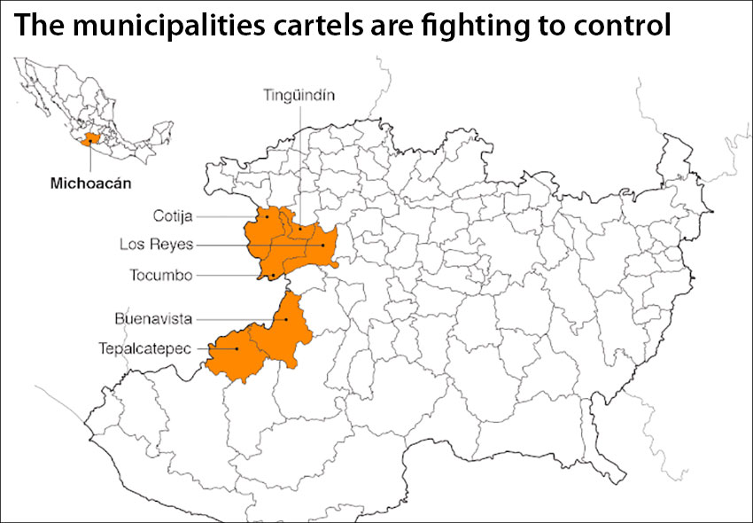 the five municipalities being disputed by cartels.