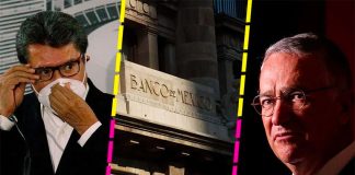 Monreal, left, author of the bill and Salinas, the only banker who would benefit from the measure.