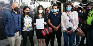The parents outside the offices of the attorney general on Wednesday.