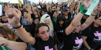 Demonstrators at a Mexico City march on International Women's Day.