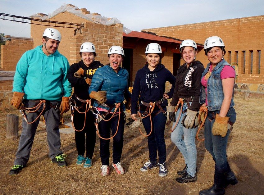 This ziplining group is ready to take the plunge.