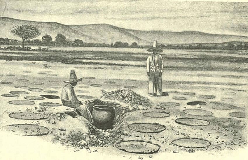 1800s sketch of salt works on the Sayula Flats by Carl Lumholtz.
