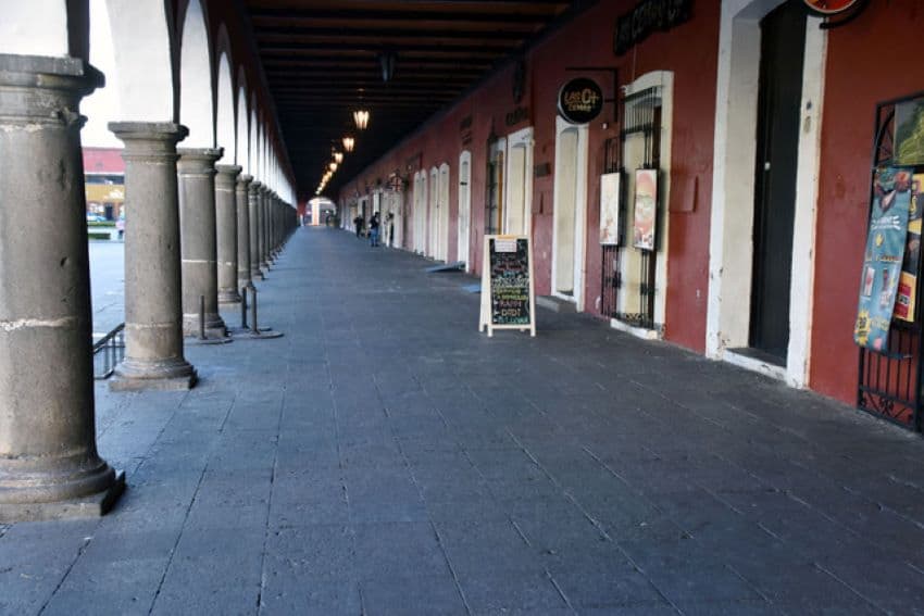 Cholula's zócalo awaits the tourists' return.