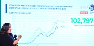 Federal health official Alethse de la Torre presents new Covid data on Tuesday.