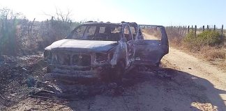 One of two trucks in which 19 murder victims were found in Tamaulipas.