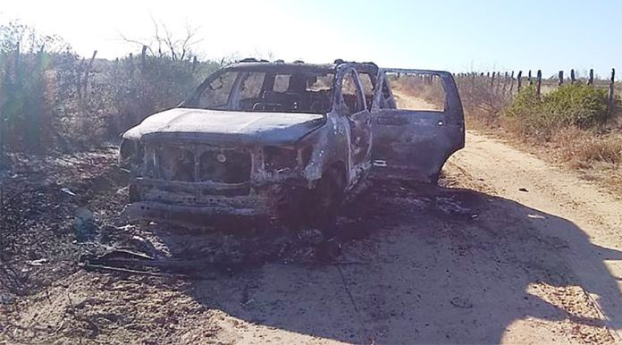 One of two trucks in which 19 murder victims were found in Tamaulipas.