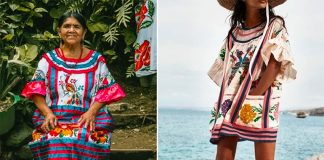 The Mazatec huipil, left, and the Australian design house's product, right.