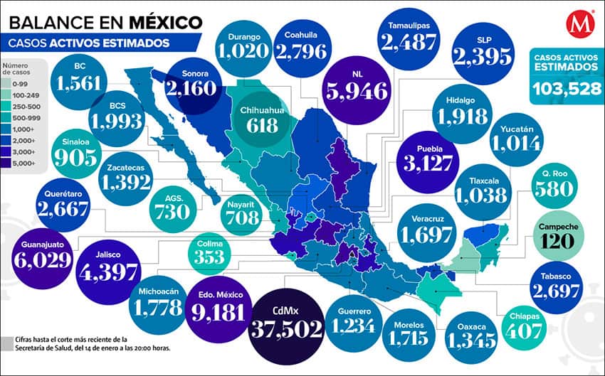 Estimated active coronavirus cases as of Thursday night. 