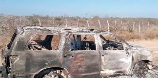 One of two vehicles in which the bodies were found last weekend in Tamaulipas.