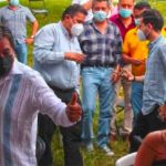 Salgado flashes a thumbs-up to guests at his big birthday party.