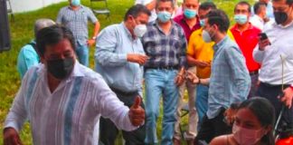 Salgado flashes a thumbs-up to guests at his big birthday party.