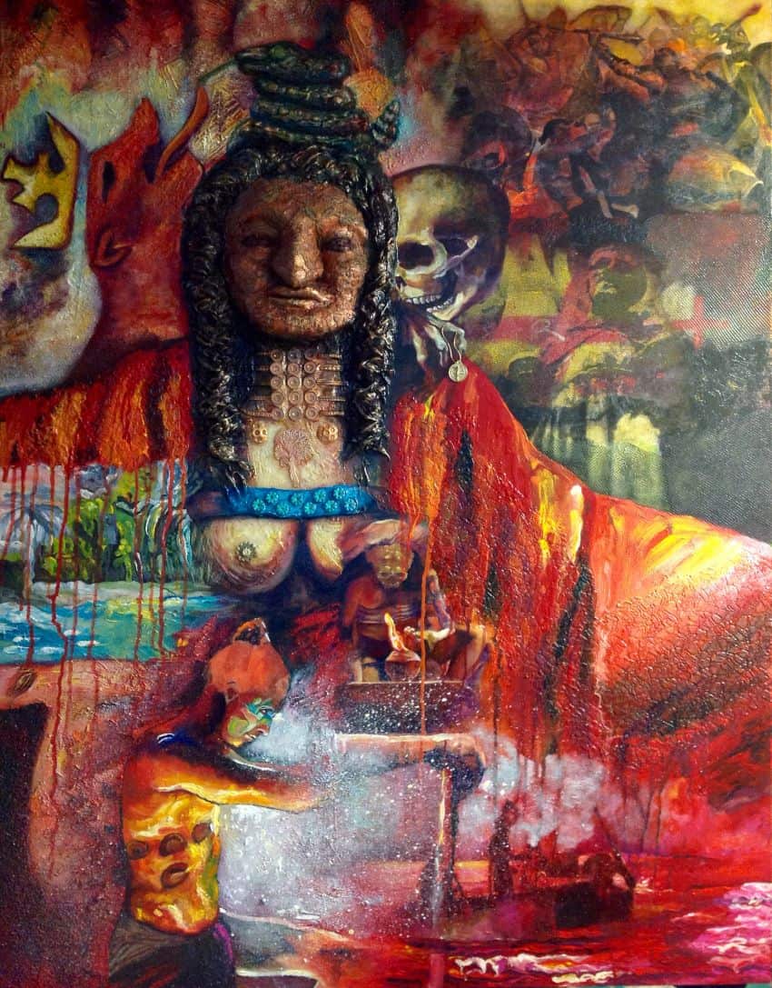 Niurka Guzmán Otañez's “Pintura Amalgama” (“Amalgam Painting”). Guzmán was one of UNAM’s first Chavón School graduates. The work is inspired by Dominican myths.