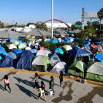 A makeshift migrant camp in Matamoros by the US border.