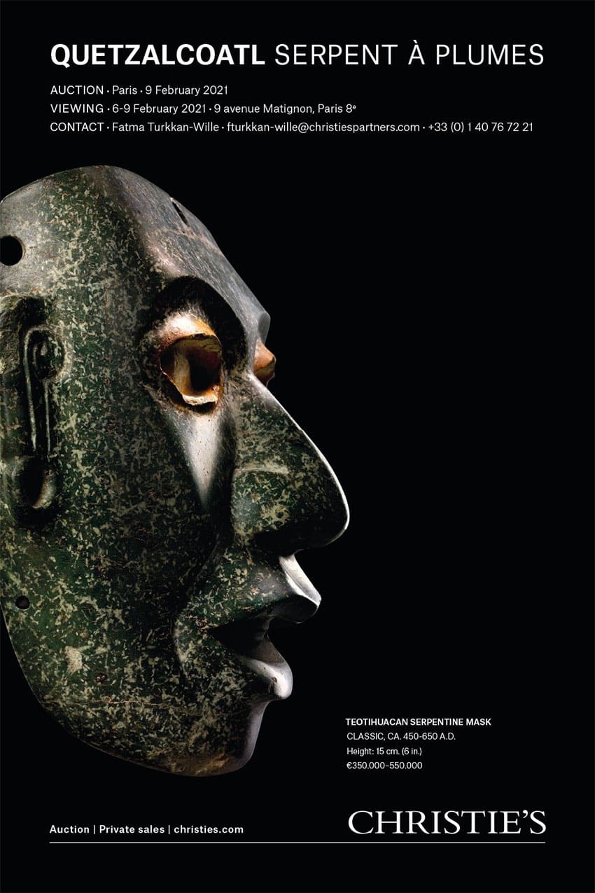 A mask that is at least 14 centuries old will be auctioned at next week's event.