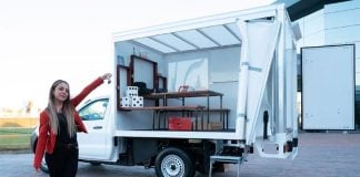 Teacher Nallely Esparza and her classroom on wheels.