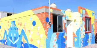 Murals adorn the first two houses in a new sustainable housing program.