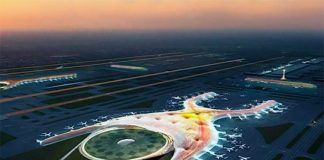 An architectural rendering of what was to be the Mexico City airport.