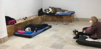 Some of the Romanian travelers who were held at the airport in Cancún.