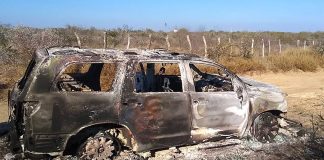The burned out Toyota that had already been confiscated once in connection with human smuggling.