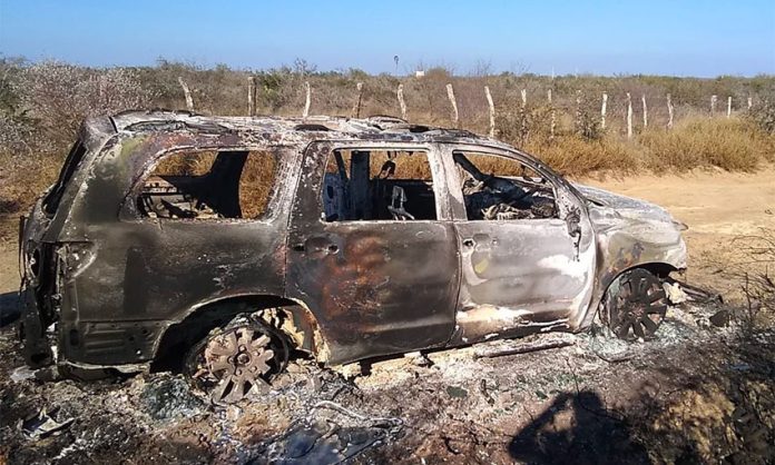 The burned out Toyota that had already been confiscated once in connection with human smuggling.