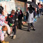 Seniors line up for vaccination in Mexico City.