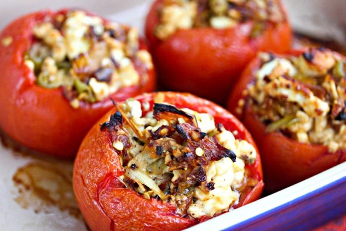 Spicy and salty combine with flair in these feta-stuffed tomatoes.