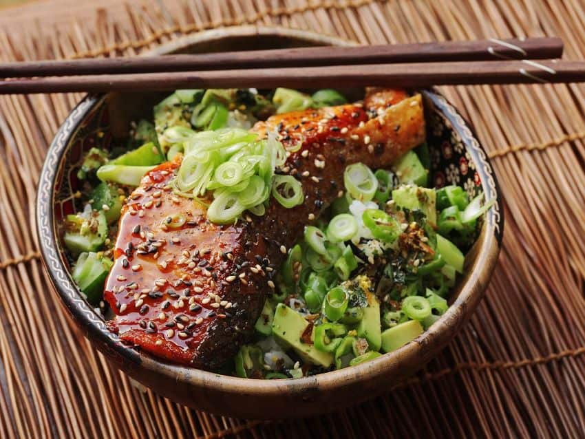 Add a grilled or baked fillet to this rice bowl and you're in business.