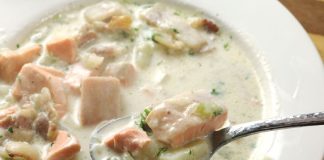 A fish chowder made with salmon is truly decadent.