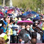 Seniors waiting outside a vaccination center in the city of Puebla.