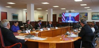 López Obrador and senior officials during Monday's meeting with the US president.
