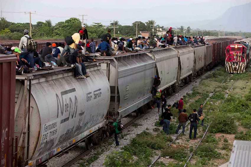 Migrants aboard freight train