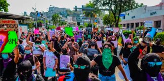 Marchers in Mexico City on Monday.