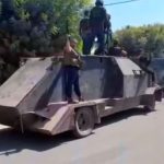 Cartel shows off its tank in Aguililla.