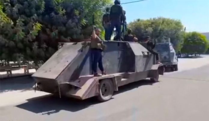 Cartel shows off its tank in Aguililla.