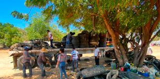 Used tires are loaded on a truck in San Pedro Mixtepec.