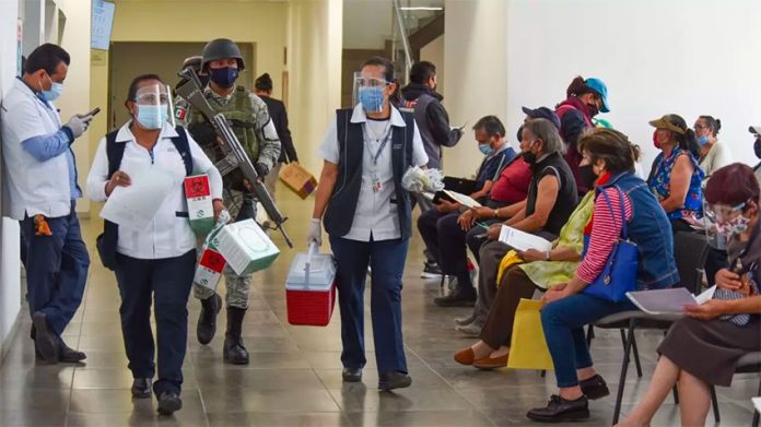 A vaccination brigade on the move in Mexico City.