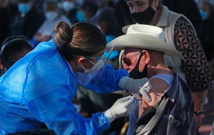 A senior citizen gets a jab in Tonalá, Jalisco, this week.
