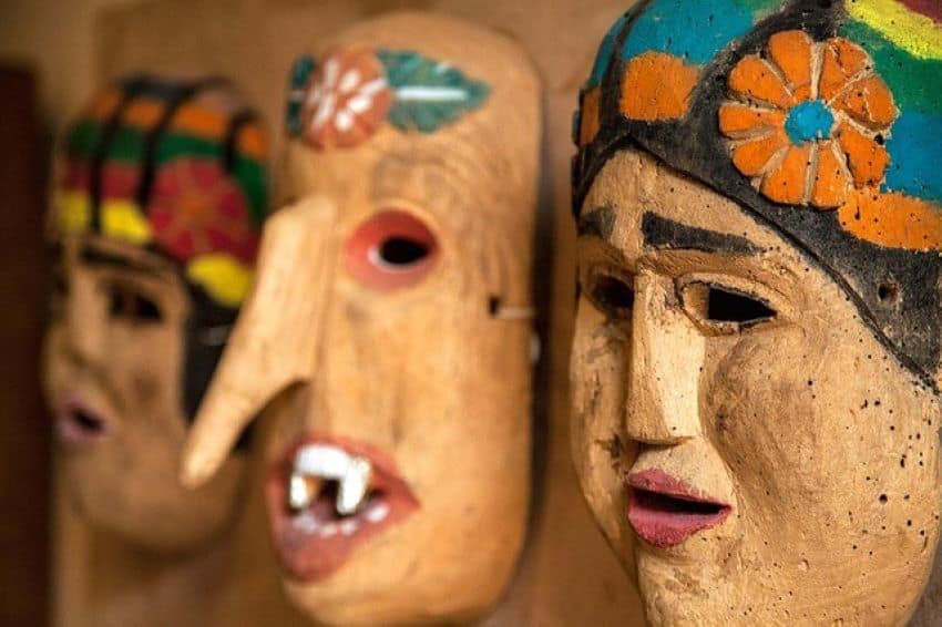 Traditional wooden masks currently on display at the Mask Museum in San Luis Potosí.