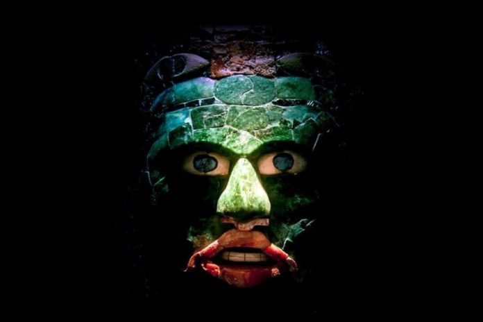 Jade mask unearthed at the Calakmul archaeological site in Mexico's southern jungle.