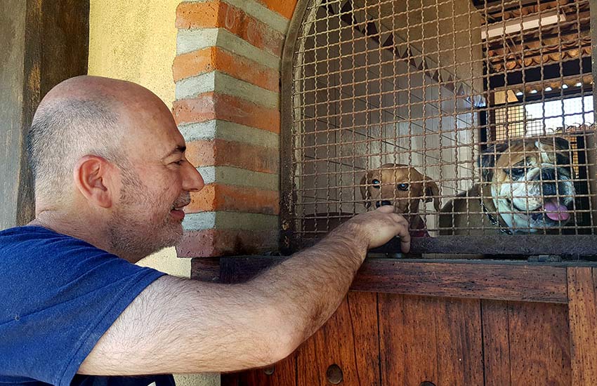 Ortiz takes a moment to greet a couple of of his canine customers.