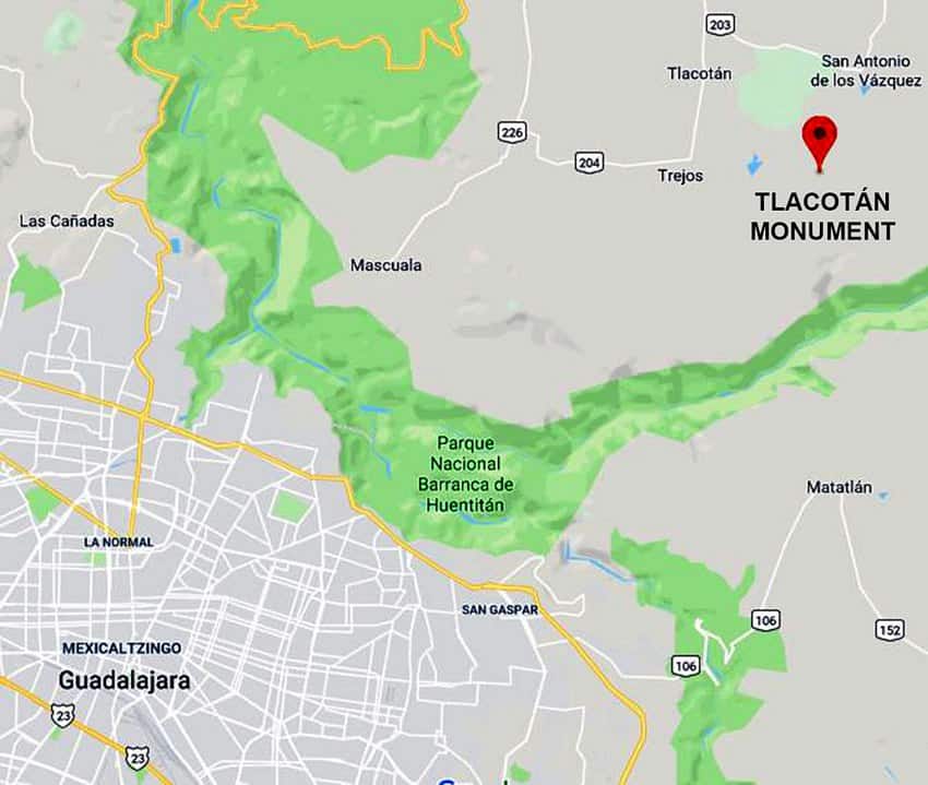 Map locating the monument to the third Guadalajara.