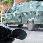 In a show of force, presumed CJNG cartel members paraded this armored truck through the streets of Aguililla, Michoacán on Monday.