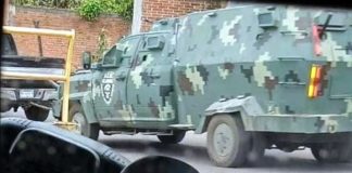 In a show of force, presumed CJNG cartel members paraded this armored truck through the streets of Aguililla, Michoacán on Monday.